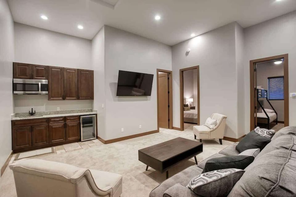 Hang out, grab a drink, and watch a show before bed. 