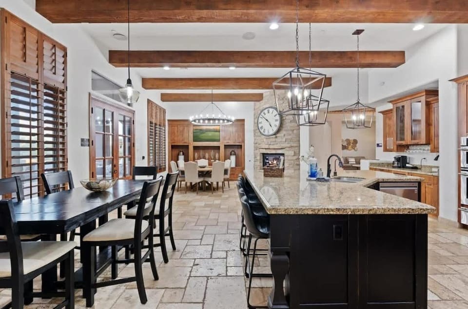 Cook, eat, and hang out in this big, functional dining spot.
