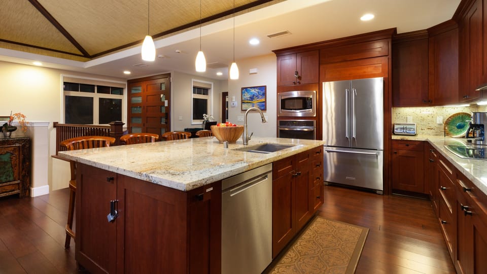 Gourmet kitchen with a wonderful assortment of spices, oils and essentials