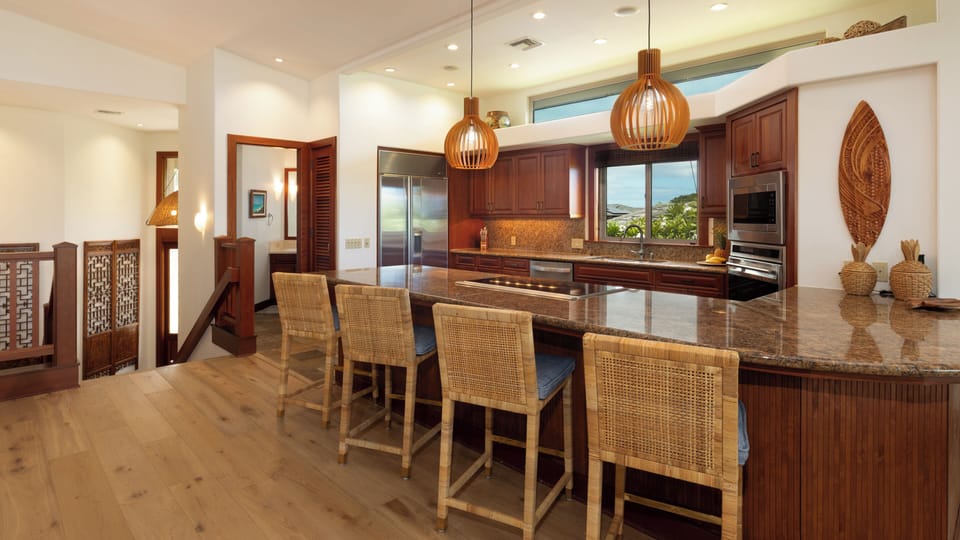 Wonderful open concept gourmet kitchen with island seating