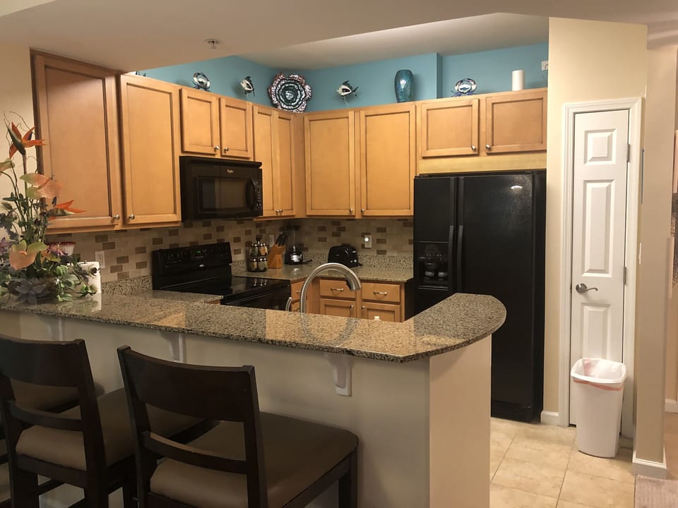 Kitchen has everything for cooking and serving your food. Enjoy 