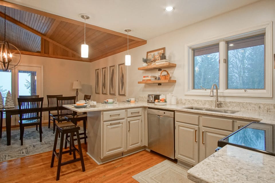 The kitchen is located on the main level.