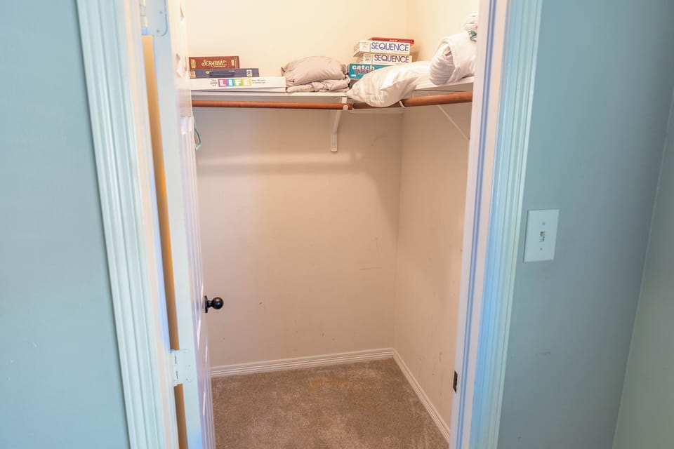 Closet with board games. Family game night.