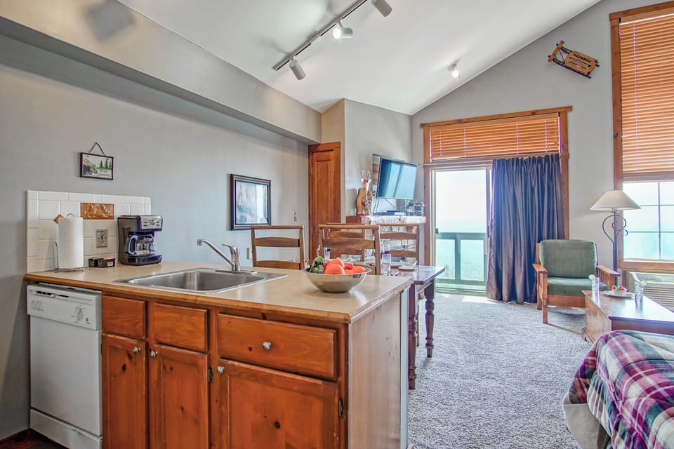 View of studio from mini kitchen