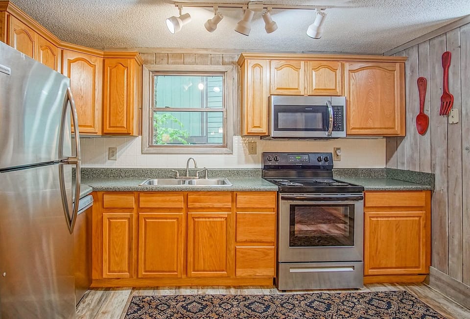 The kitchen is located on the ground level.