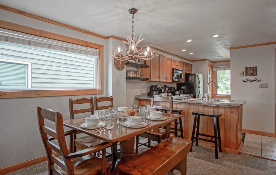The dining table has seating for 6.