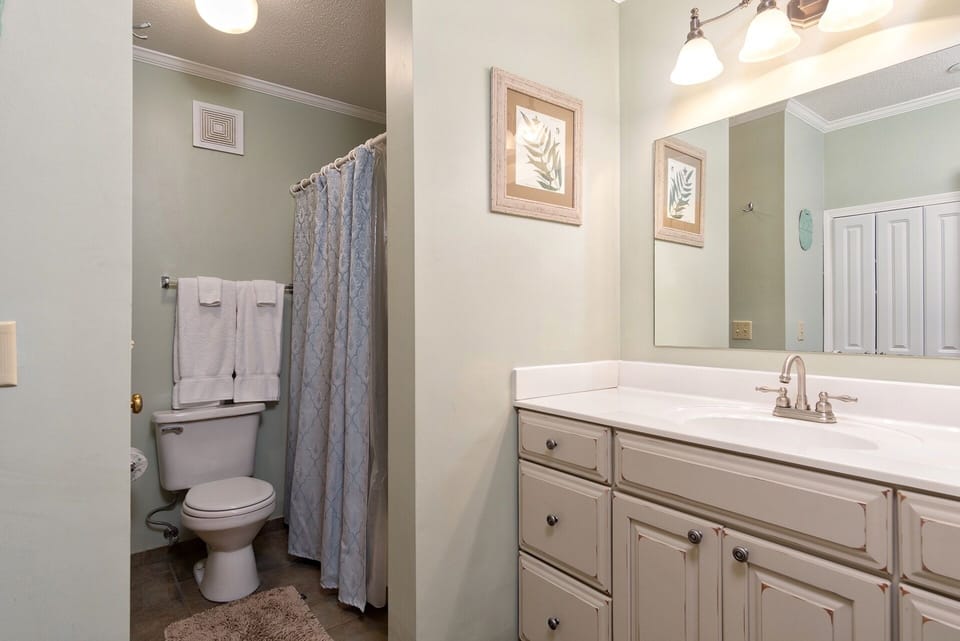 This is the master bathroom. It has a tub/shower combo.