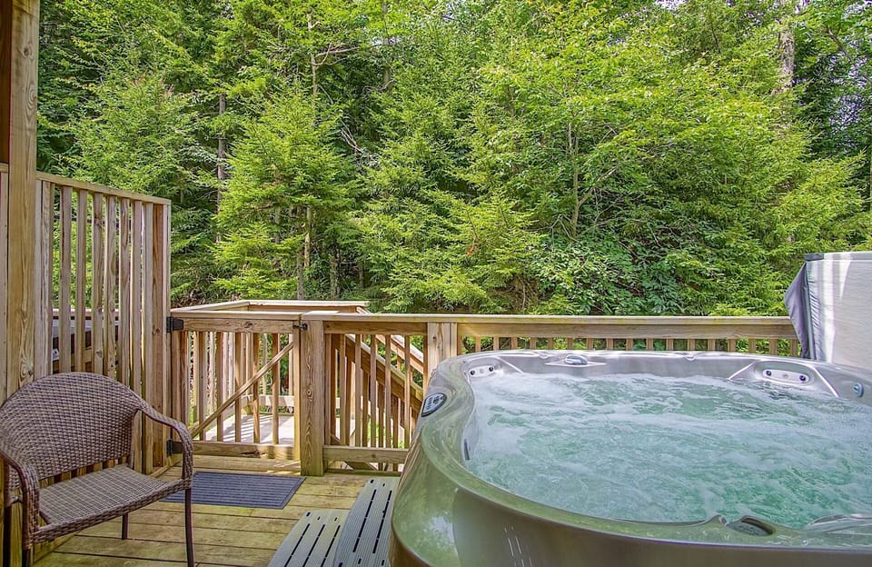 The hot tub is located on the 2nd level balcony.