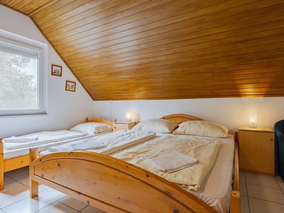 Home, Bedroom, Ceiling, Bed, Cottage, Hardwood, Bed Frame, Bedding, Wood Stain, Bed Sheet