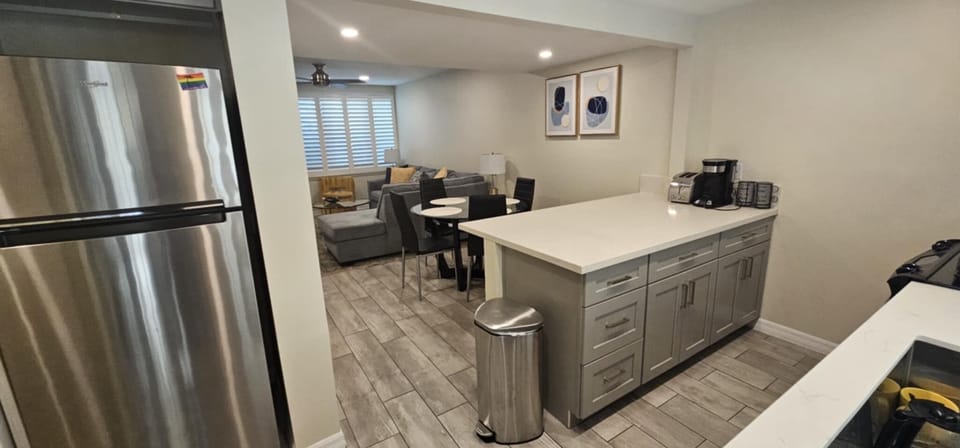 Kitchen, dinning area, living area.