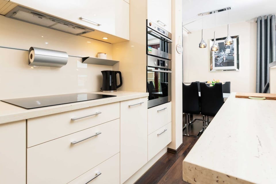 Close-up of the kitchen design and available appliances.
