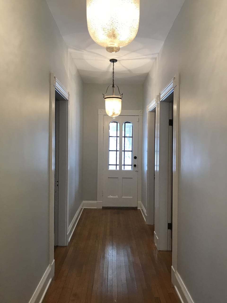 Upper  hallway with newly redone hardwoods.