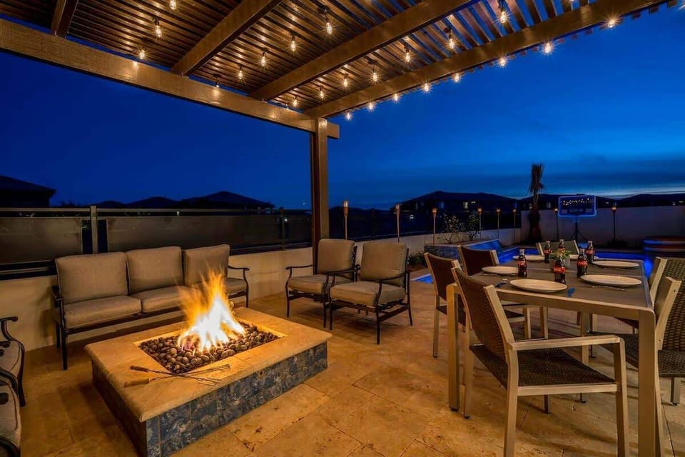 Roast marshmallows poolside with a gorgeous fire pit area