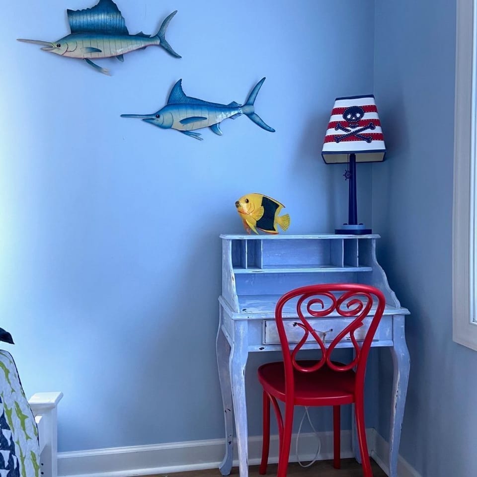 A mini desk for virtual learning in the bunk room.