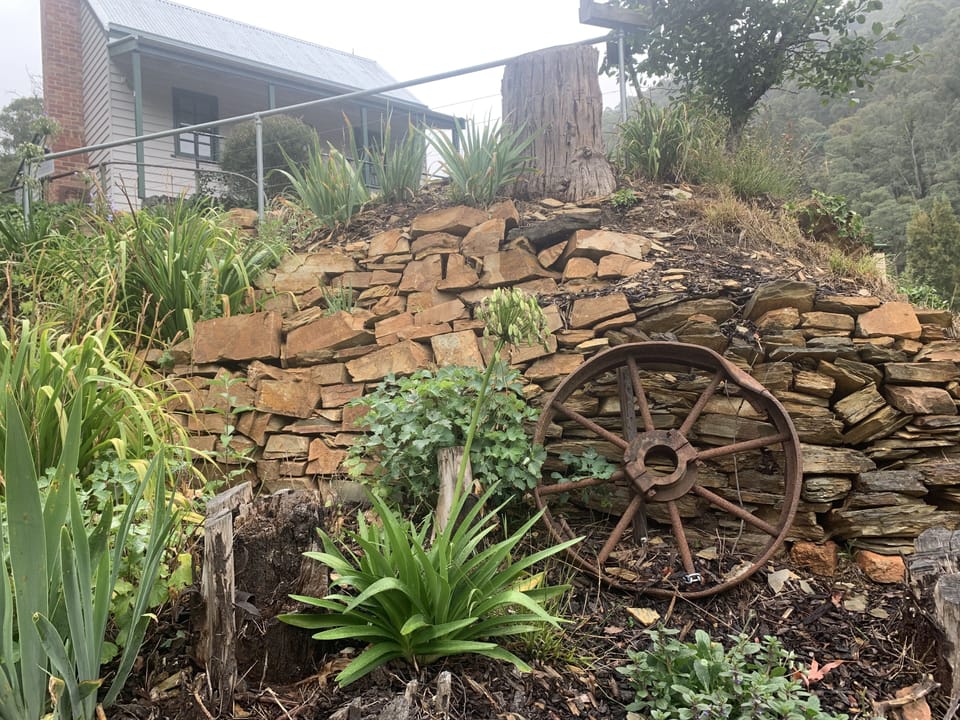 The garden features many historic items from the gold mining era.