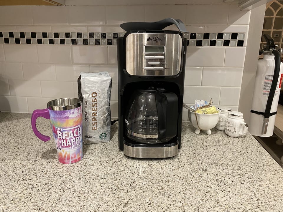 Coffee pot for early morning walks on the beach