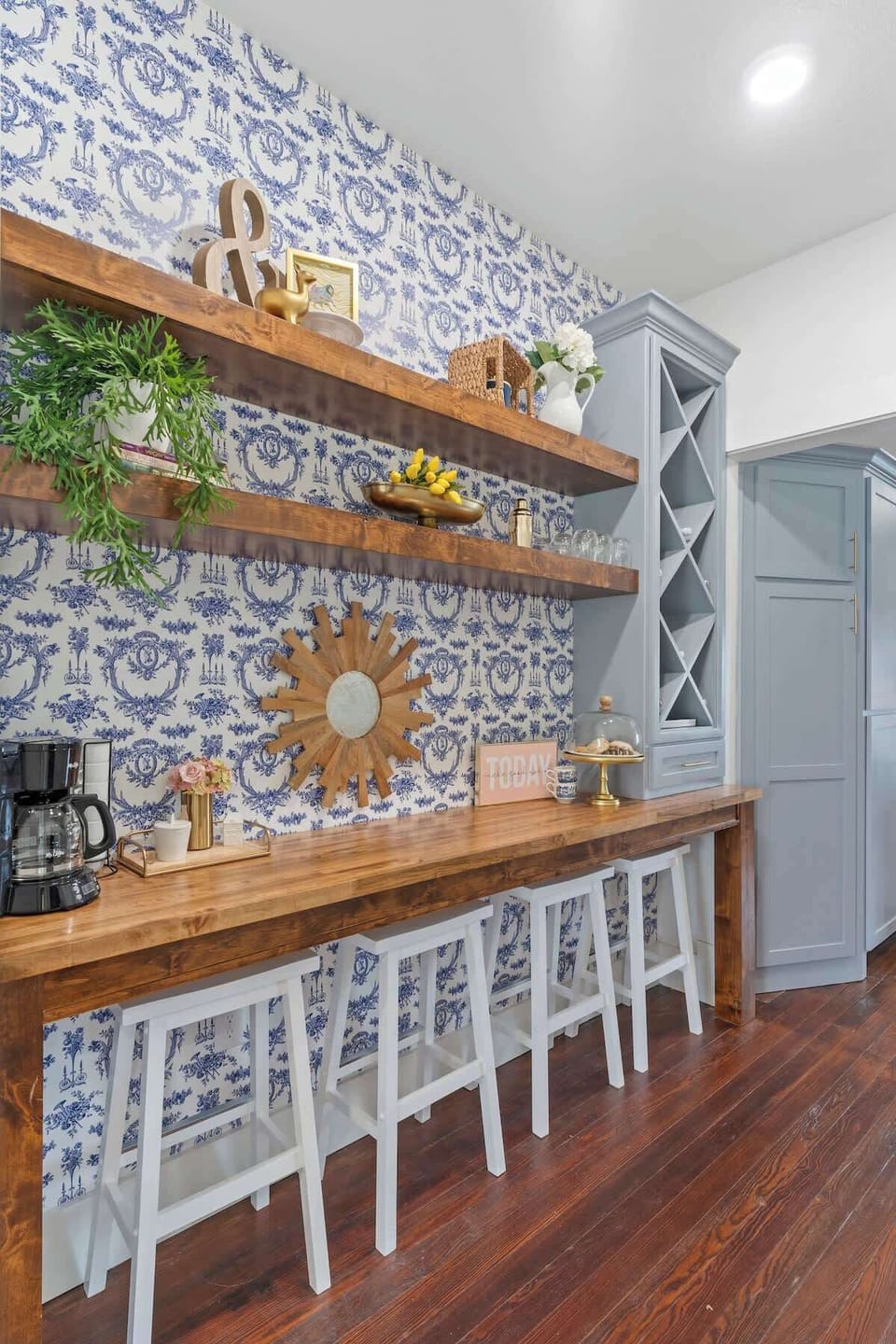 Enjoy the coffee and wine bar! (We'll leave you a bottle of Cabernet!)