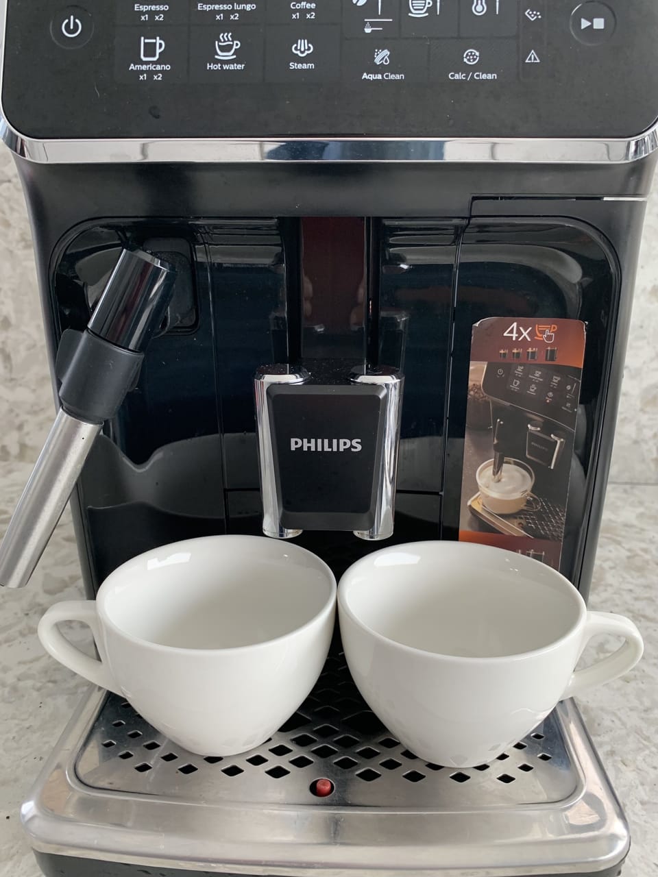 Fully automated espresso (Bring beans) in the morning.