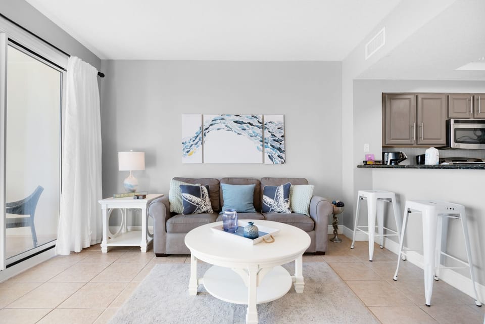 Living room is light and airy