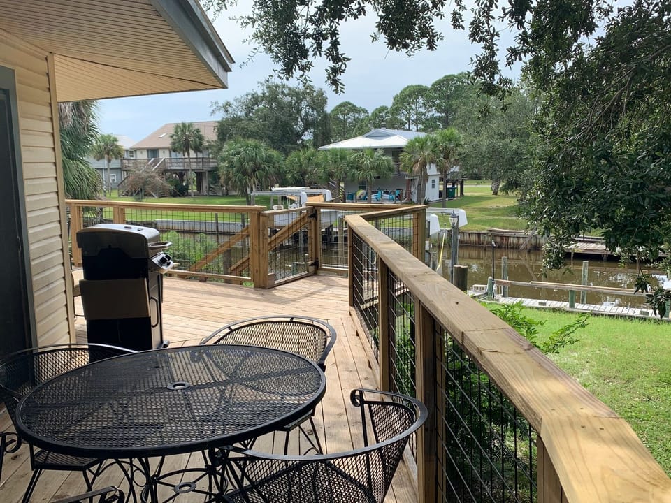 Two outdoor tables provide opportunities for dining outside.