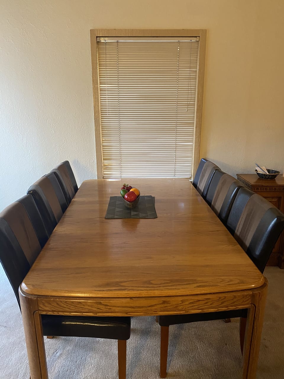 Dining room table with seating for 6 overlooking the village