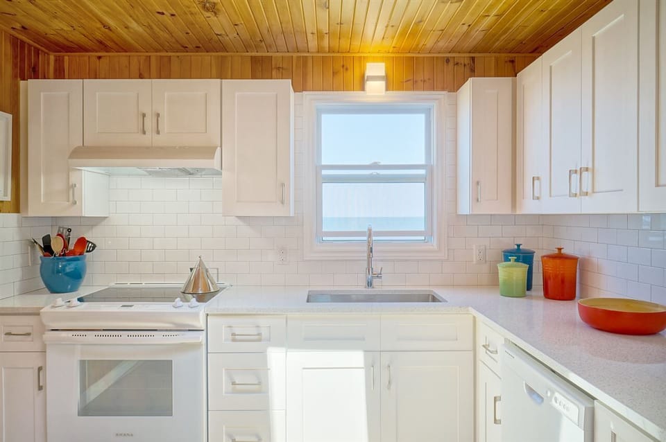 Bright open Kitchen with ocean view.