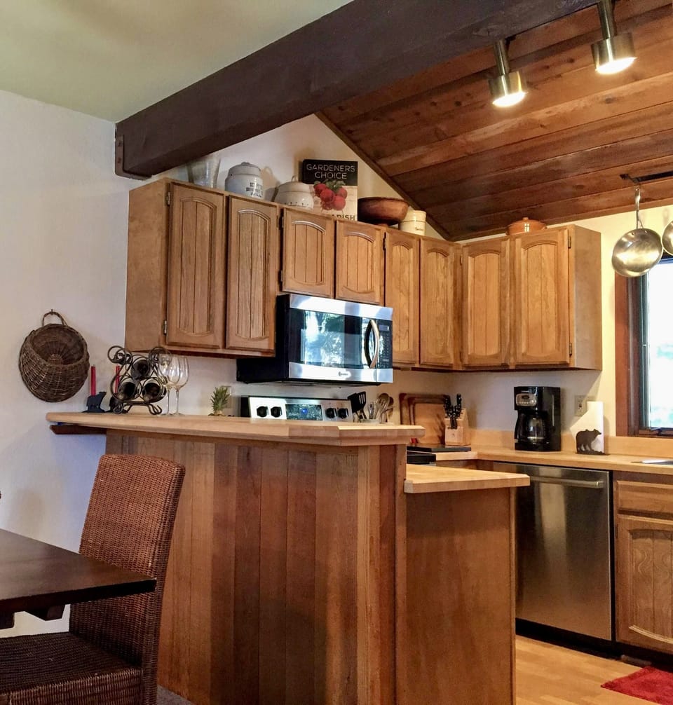 2 barstools (not shown) add seating at counter.