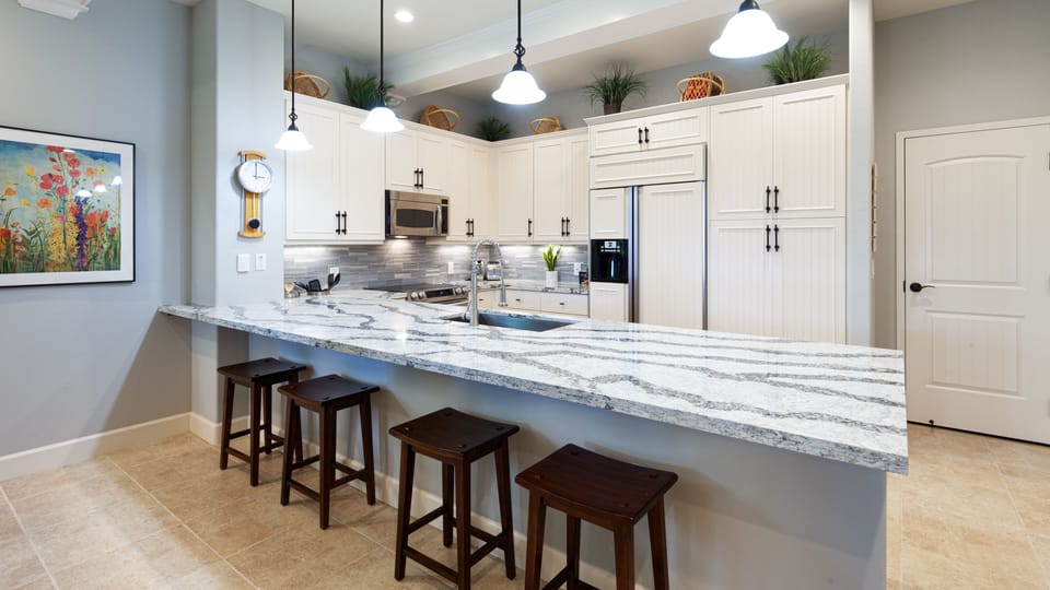 Seating for four at massive kitchen island