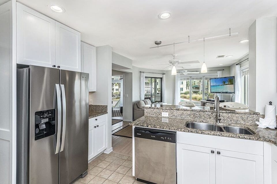 Kitchen with stainless steel appliances, Tidewater 101I, Isle of Palms, SC | IOP Escapes