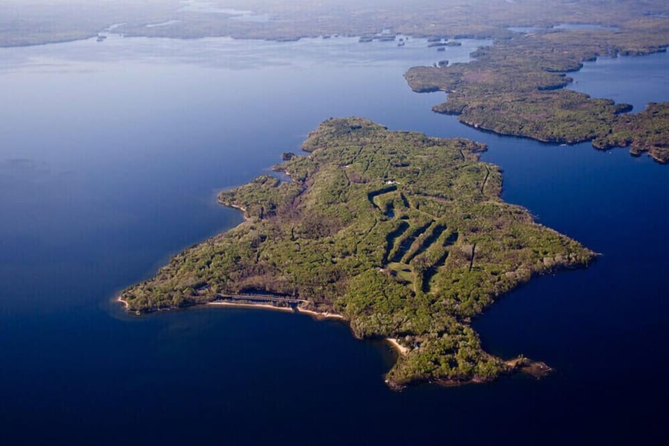 Beautiful aerial view of Frye Island 