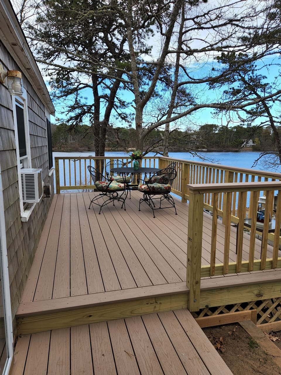 deck with pond view