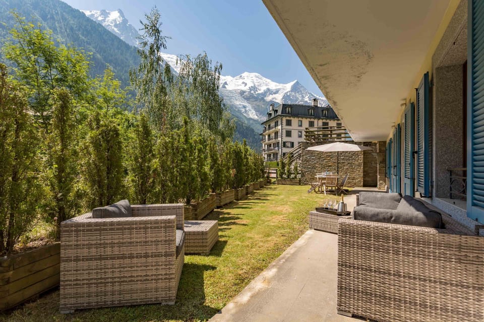 Comfy seating with a Mont Blanc view in Pothecary's garden