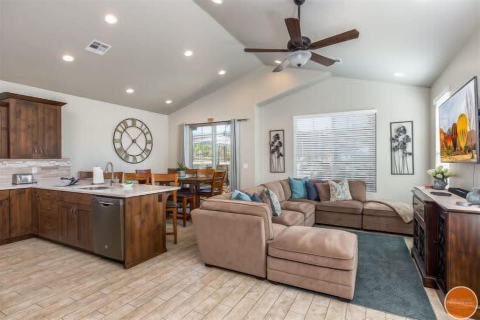 Living room with a view of the pool