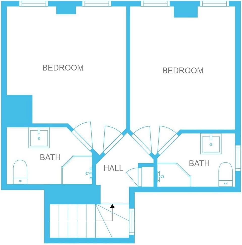 Top floor plan with 2 bedrooms