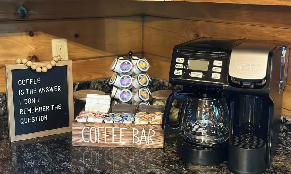 Enjoy coffee or tea on us while taking in the view from the porch.