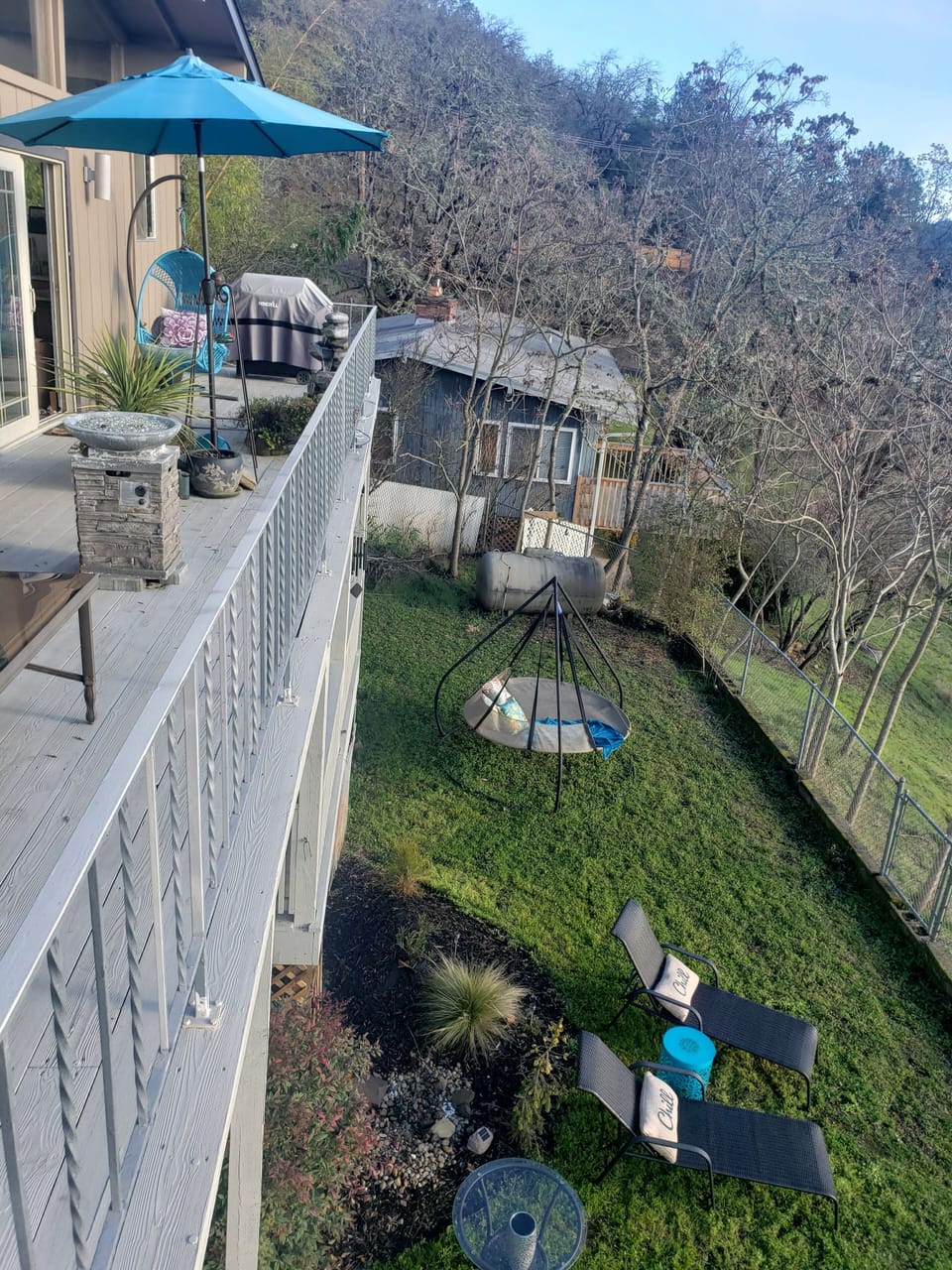 Paul & April live on the upper level and leave the backyard for guests.