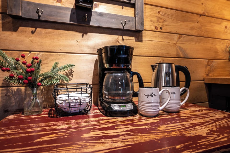 Coffee station with additional seating for your morning coffee!