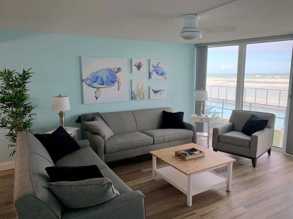 Large living area with a fabulous view of the ocean.   