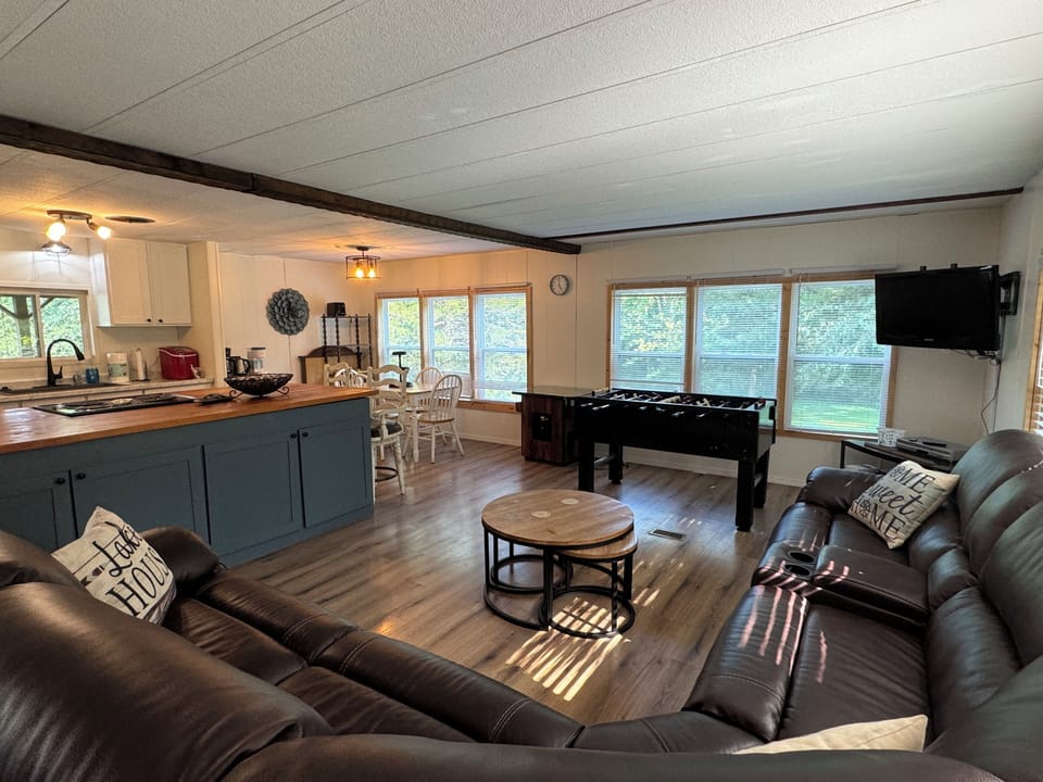 View of living room from front door. 