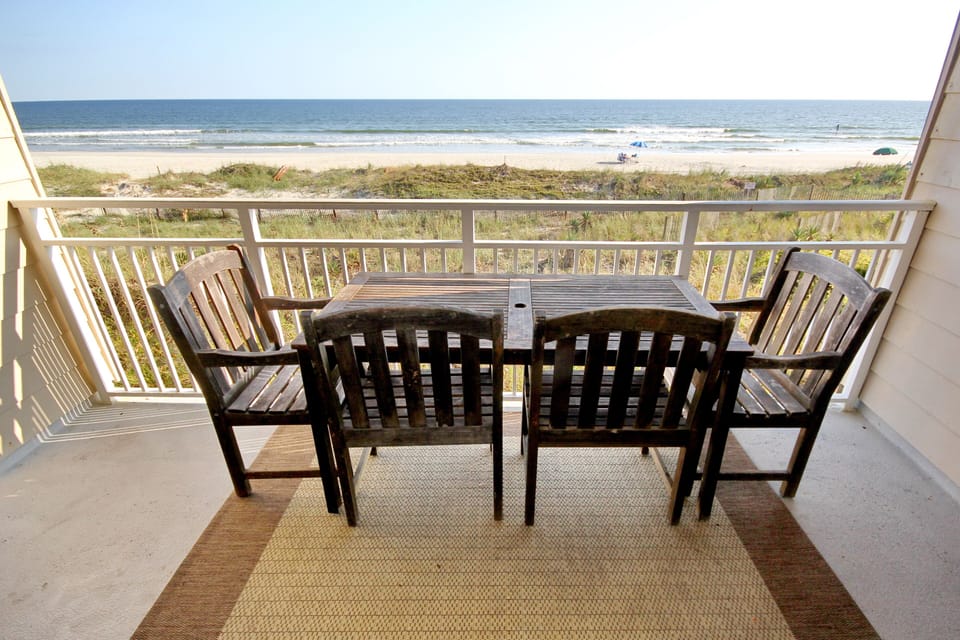 Balcony with seating.