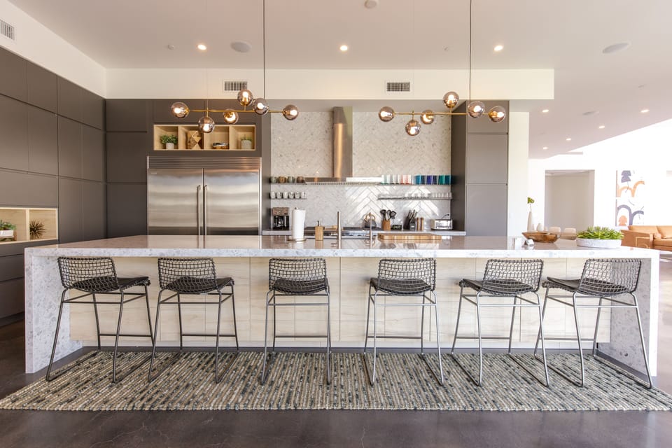 Fully outfitted Gourmet Kitchen with large island and seating