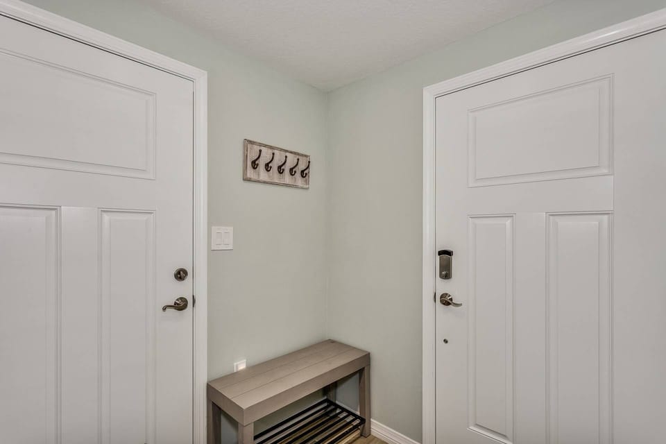 The entry has space for jackets and shoes