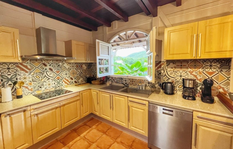 Fully equipped kitchen: dishwasher, Dolce Gusto coffee maker, American refrigerator with freezer...