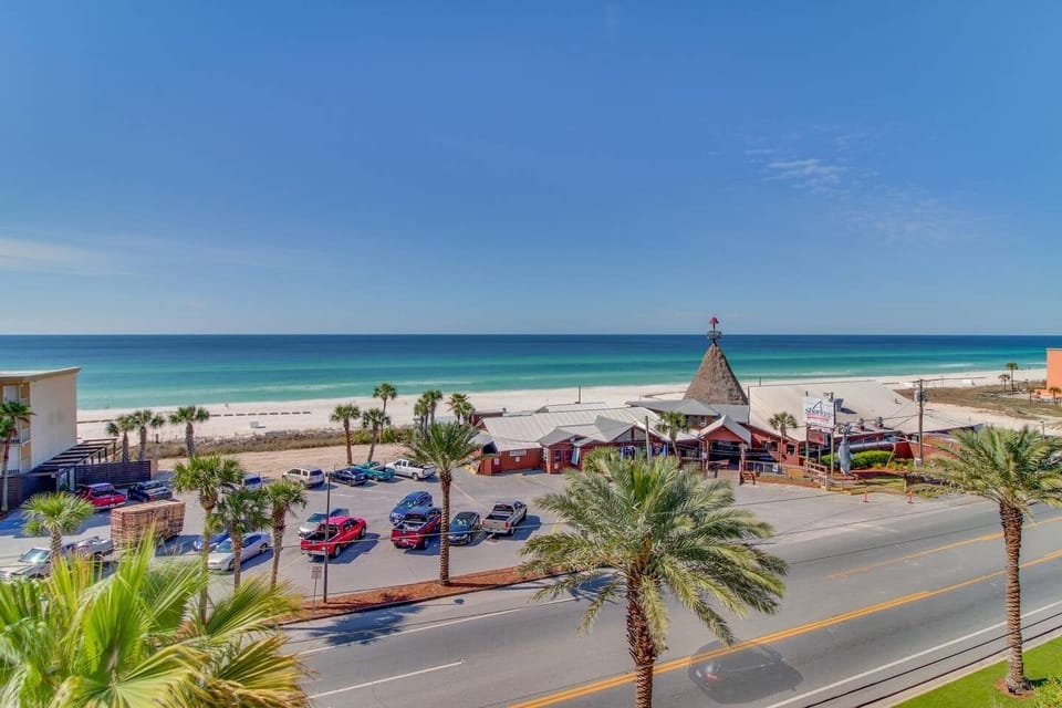 View of the beach and iconic Sharky's from the pool deck!