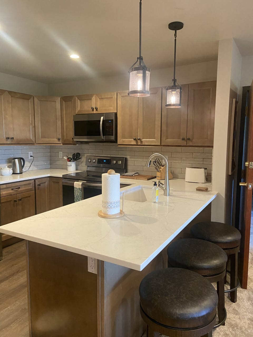 New kitchen with bar seating