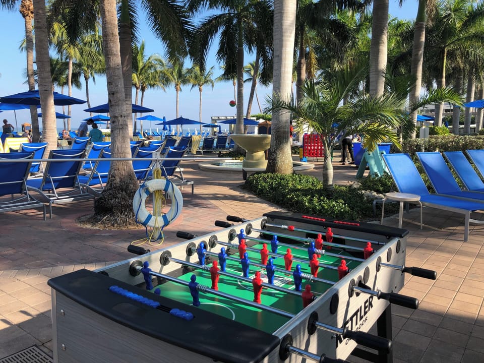 Challenge friends to foosball between pool lounging and sunshine.