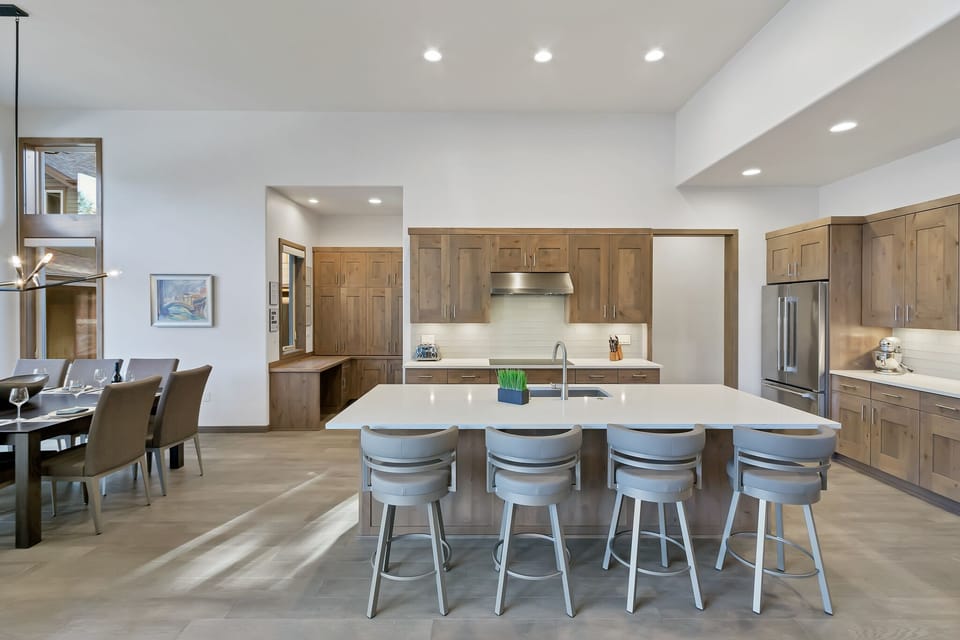 Bar seating and a professional chef's kitchen!