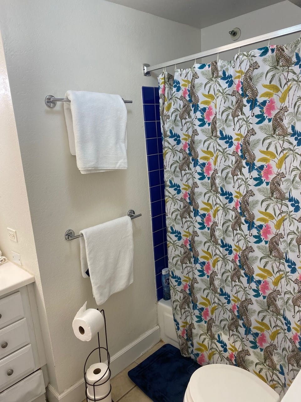 Bathroom has full size tub/shower.