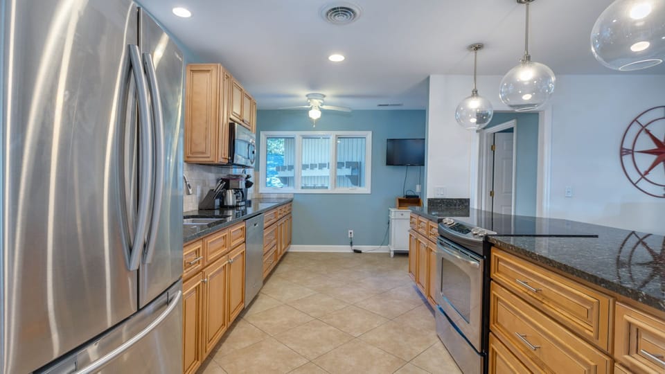Expansive and well-equipped kitchen