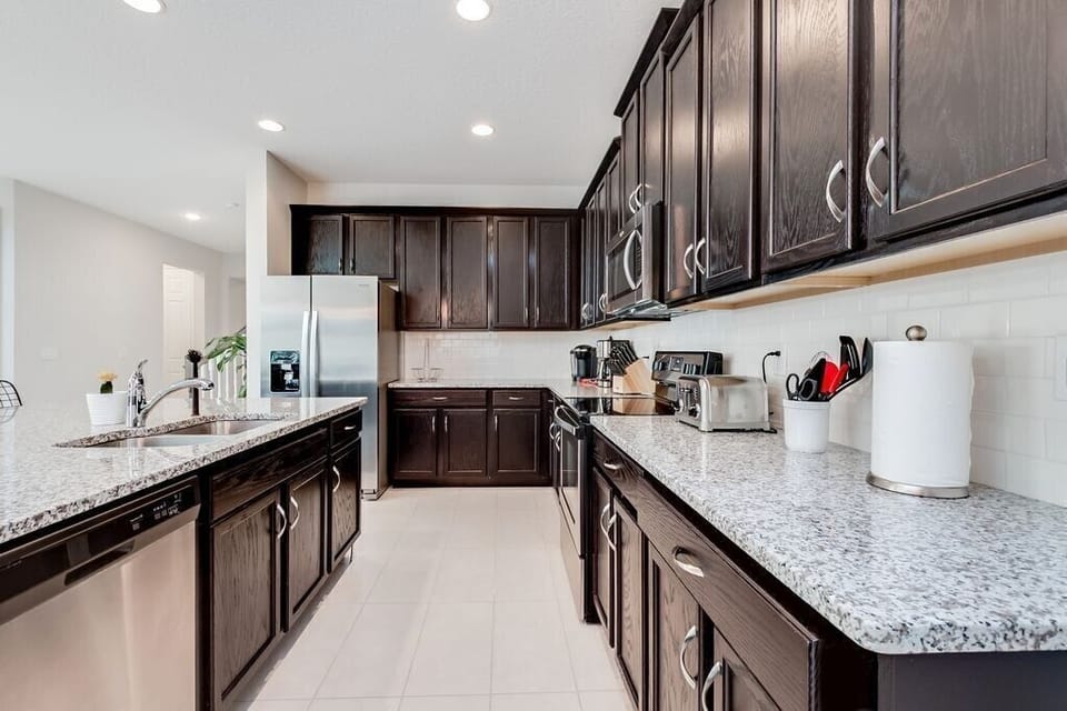 Classy kitchen with coffee maker and toaster